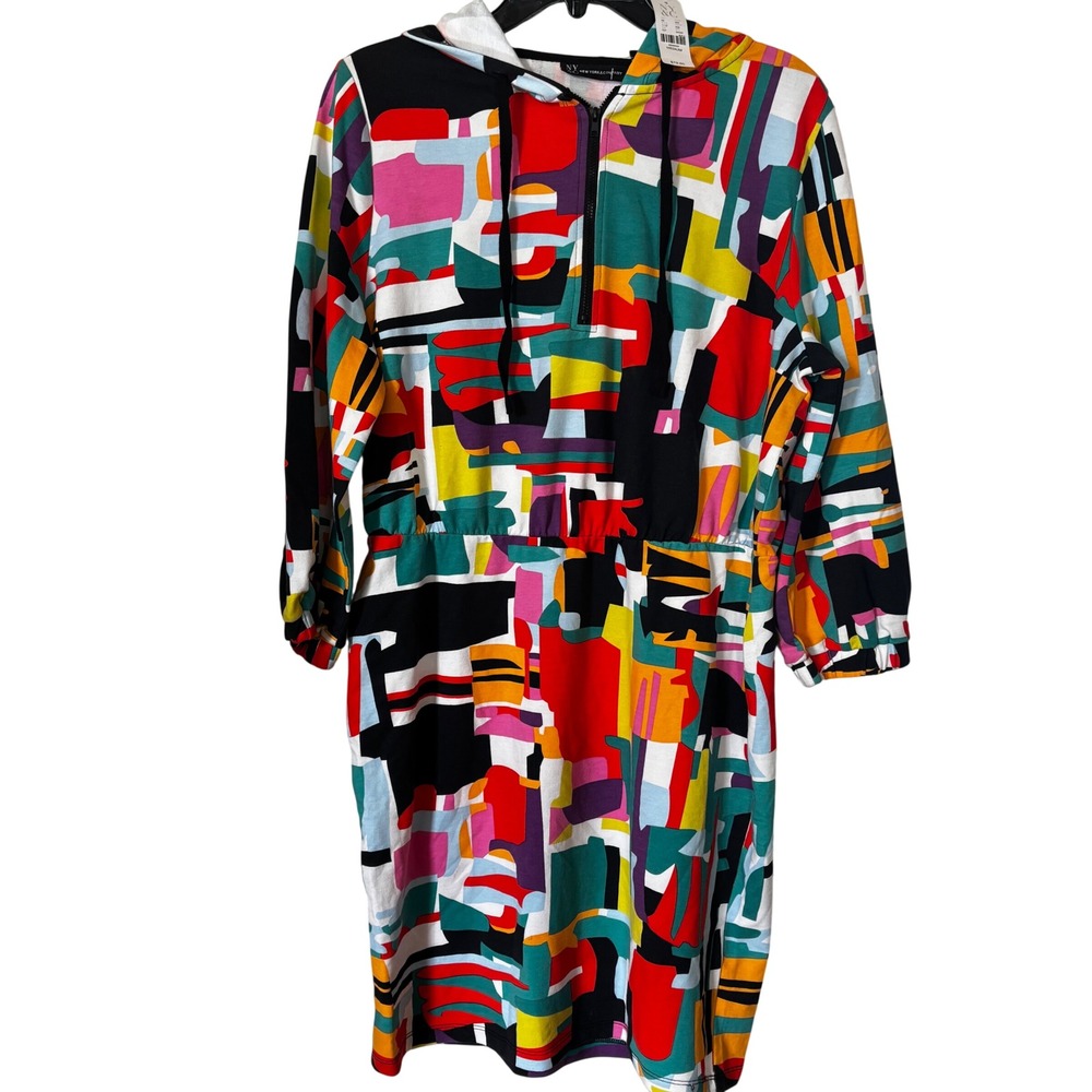 NY&C Women's Hooded Dress Medium NWT‎ Colorful Abstract Pattern